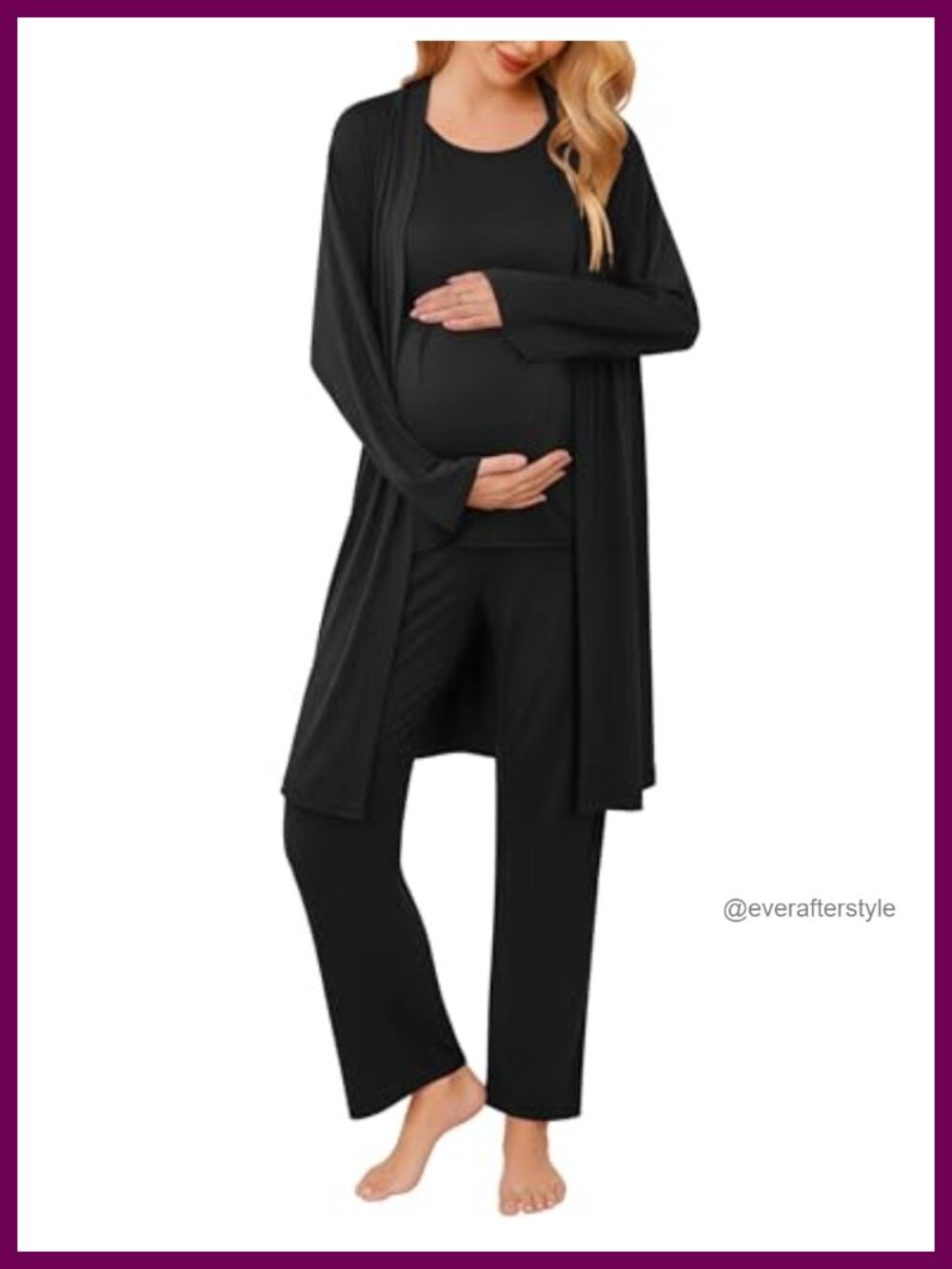 Maternity Nursing Pajama Set 3 Piece Robe Tank Top Pants Postpartum Lounge